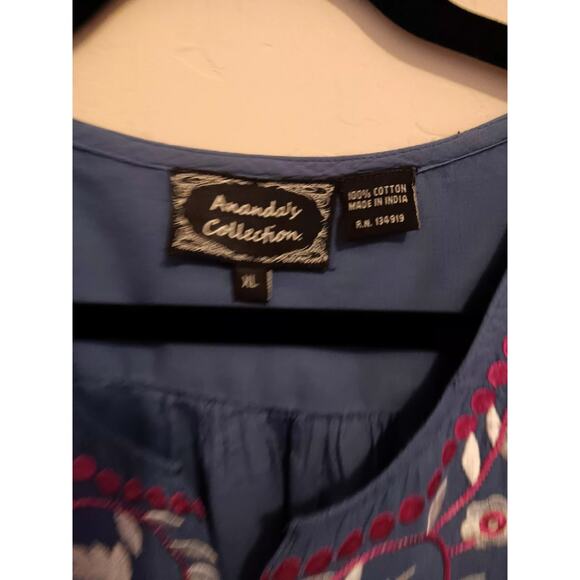 Anandas Collection blouse, Women's sz XL, embroidered floral, v-neck sleeveless - Picture 4 of 6